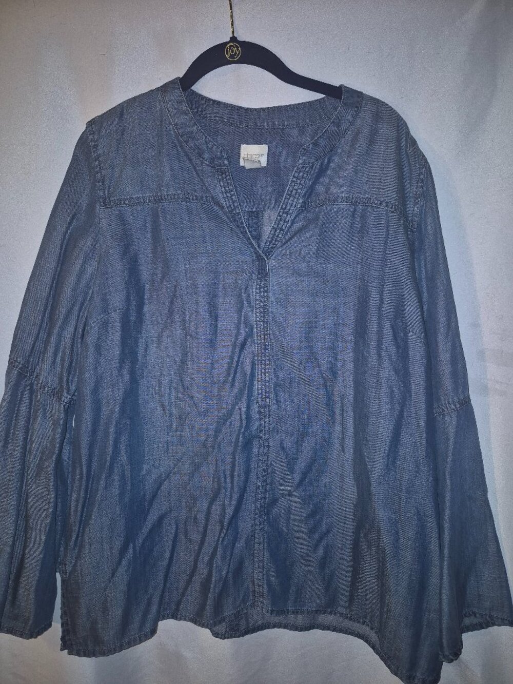 Chico's Denim Tunic with Chambray Flare Sleeve Blouse - Size 2